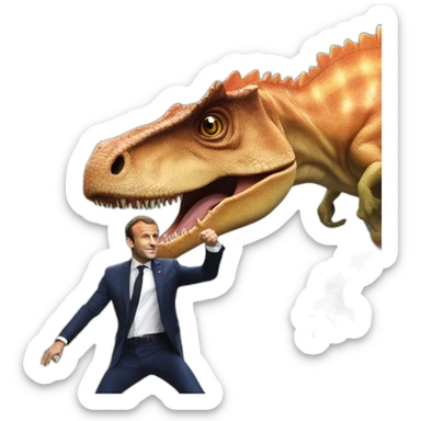 Emmanuel Macron qui chevauche un dinosaure sticker