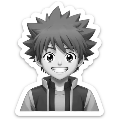 generate a white and black hanter x hanter killua happy smail with a transparent background sticker