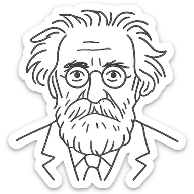 a hand drawn black outline portrait of philosopher Gaston Bachelard with similar-sized eyes based a famous portrait of him sticker