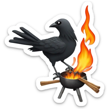 An edgy bird, Rook fletching sticks and putting them in to a burning brazier in a winter storm sticker