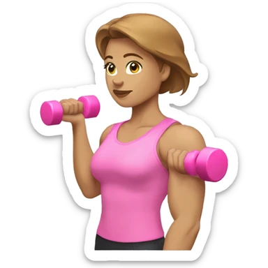 Short light brown hair Female White bicep side view holding a pink dumbbell sticker
