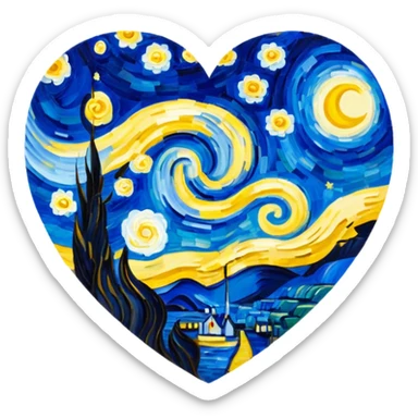 Vangogh starry night in a heart sticker