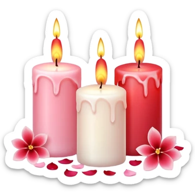 Romantic pastel white pastel pink and red candles with flower petals  sticker