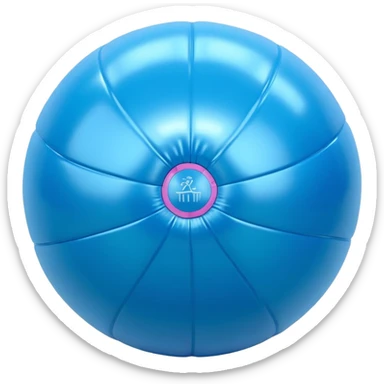 3D render of Yoga Ball made of shiny inflatable vinyl, visible seam lines, air valve, highly reflective plastic texture, pool toy aesthetic. sticker
