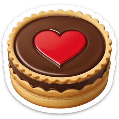 Il Nutella Biscuit è un biscotto rotondo, dorato, con bordo spesso e inciso. Al centro spicca un cuore di Nutella visibile, scuro e cremoso, incorniciato dalla frolla croccante. Elegante e invitante nella sua semplicità.
 sticker