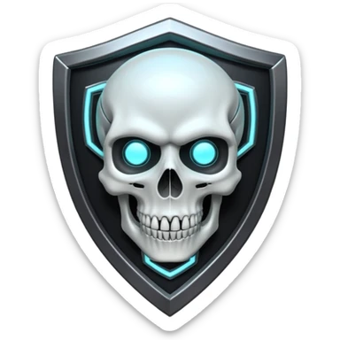 Futuristic shield badge, metallic tubes entwined, skull center, dark anime 90s style, no background sticker