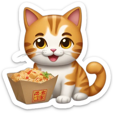 Cat eating Chinese takeout  sticker