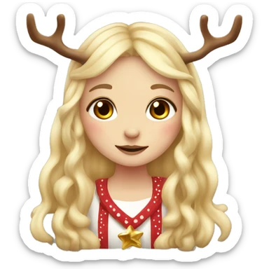 blonde reindeer girl long hair and antlers with cute dots  sticker