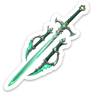 magical greatsword with a Eldritch green fire powers in it sticker