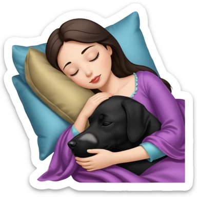 sleeping beauty brunette white girl with a silk pillow and black Labrador  sticker