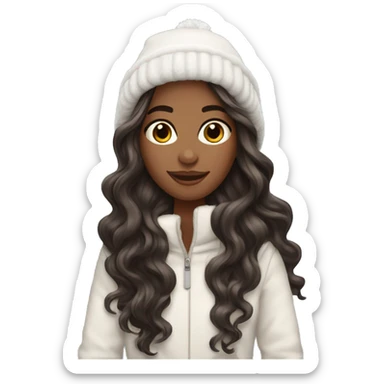 model with long darkbrown wavy hair in snowy winter sticker