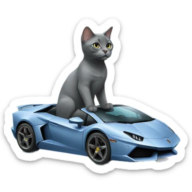 Russian Blue cat driving a Lamborghini  sticker