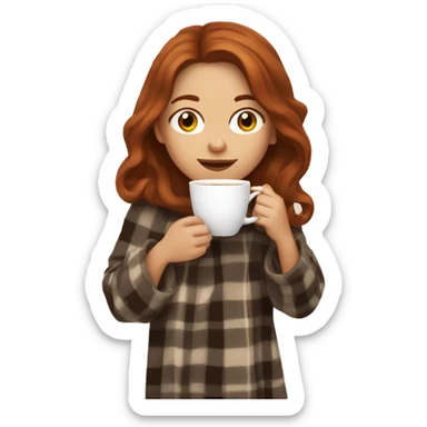 girl with shoulder length auburn hair sipping coffee with a blanket around her sticker