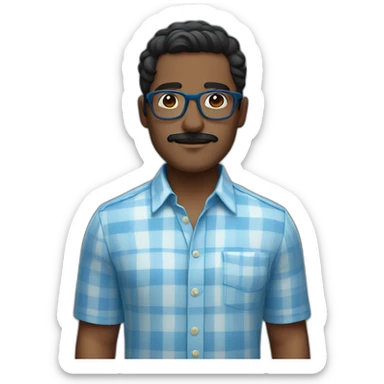 dark skin latino man short hair with glases and moustache with blue squares shirt sticker