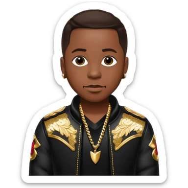 Woody from Dru Hill with dark brown hair, black sequin outfit, dark skin sticker