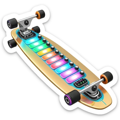 A longboard DJ mixer with faders, EQ knobs, and colorful LEDs.
 sticker