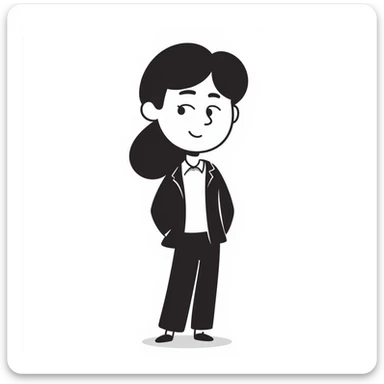 hand-drawn emoji-style avatar of a professional team member, clean and minimal look, soft color palette, subtle approachable facial expression, wearing business-casual clothing, simple light background, modern vector startup website style sticker