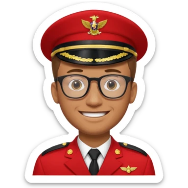Smiling military man with glasses in red uniform sticker