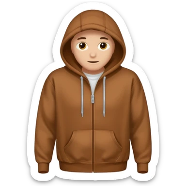 A brown hoodie no human and no zipper nothing on the fornt I like the last one  sticker