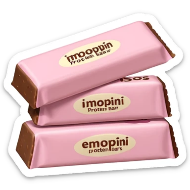 Beige protein bars with pastel pink wrappers, stacked neatly sticker