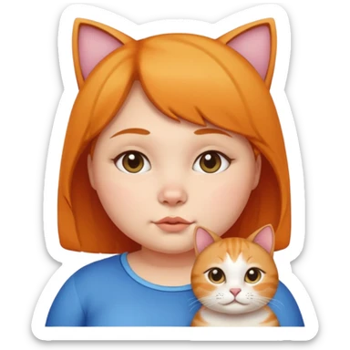 short chubby girl with a cat face sticker