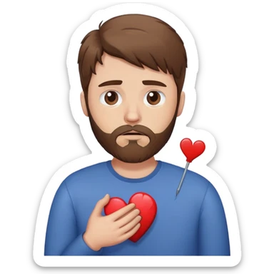White man with brown hair and beard holding a broken heart with anxiety  sticker