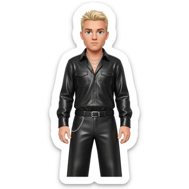 Brian McFadden from Westlife with blue eyes, blonde hair, black metallic shirt, black metallic baggy pants, silver necklace sticker