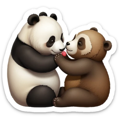 Panda giving kisses to a bear sticker