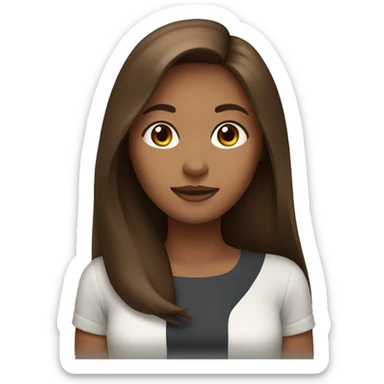 Girl with long brown hair working with mac sticker