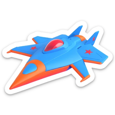 Blue starship with red star insignia, celestial navigator sticker