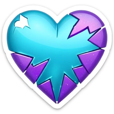 glitter cian and purple broken heart sticker