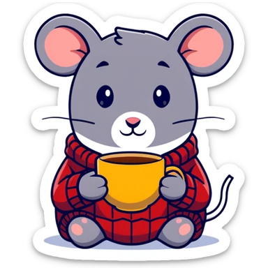 Sweet mouse in a cozy sweater enjoying a cup of tea sticker