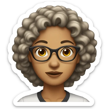 Head front view,A woman with very long thick black curly hair, tan skin , wearing eyeglasses  sticker