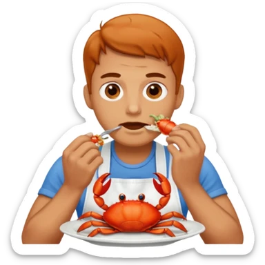 man eating a lot of crab sticker