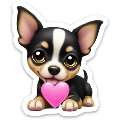 black & tan chihuahua puppy with a pink heart sticker