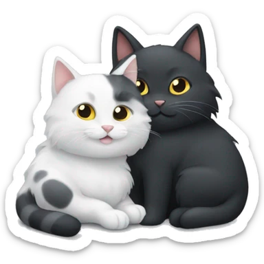 White and grey cat and black cat cuddling  sticker