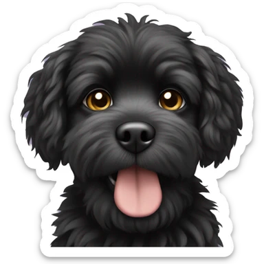 small fluffy black dog with dog out sticker