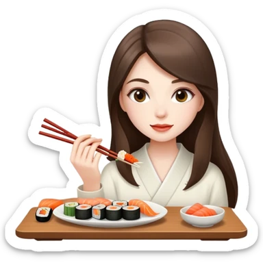 beautiful pale brunette girl with long enjoying sushi sticker