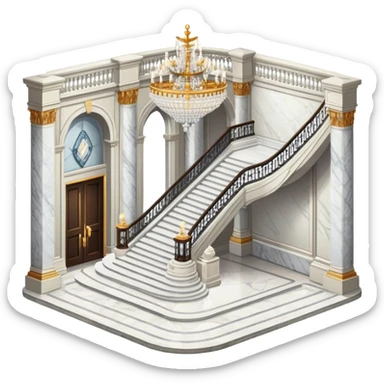 Grand marble staircase foyer isometric with chandelier sticker