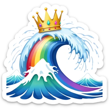 Tsunami with a crown and rainbow splatter in background sticker
