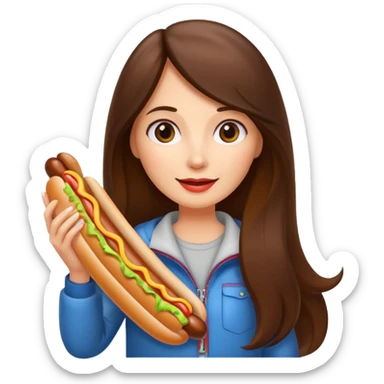 tourist brunette long hair woman holding hot dog sticker