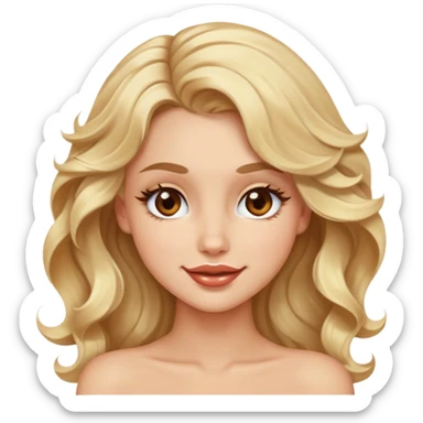 Luxury blonde model, brown eyes, wavy hair, winky face sticker