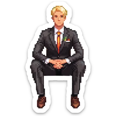 blonde businessman in suit sitting relaxed on vacation, resort background sticker