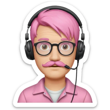 just headphone and spectacles, mustached pink hair guy, no mic, sticker