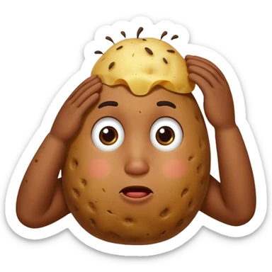 Potato that is confused with hand scratching his head sticker