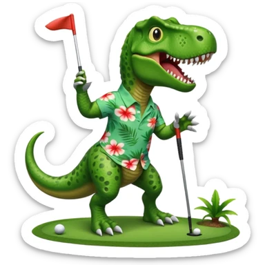 T. rex playing golf in a Hawaiian shirt sticker