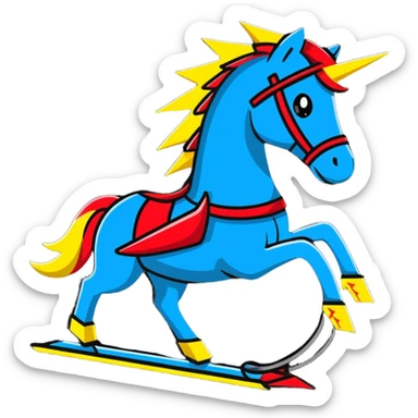 Dynamic electric horse made of metal plates and wires with lightning bolts emanating from its body as it races forward sticker