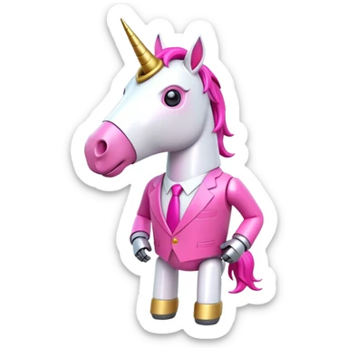 3d robotic office worker unicorn in all pink suit sticker