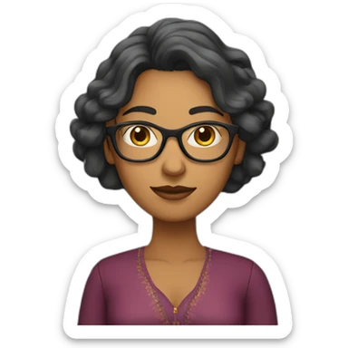 Indian woman with medium long wavy hair wearing glasses and fingers crossed sticker