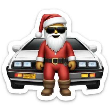 Create Santa Claus with sunglasses near back to the future DeLorean sticker